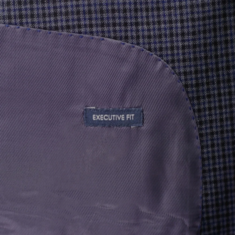 Pronto Uomo Platinum‎ Wool Blend Sport Coat Blue Gray Black Plaid Portly 46R